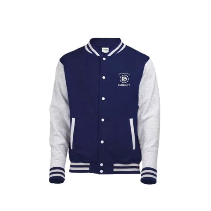 Varsity Jacket embroidered with the University of Surrey Heritage logo