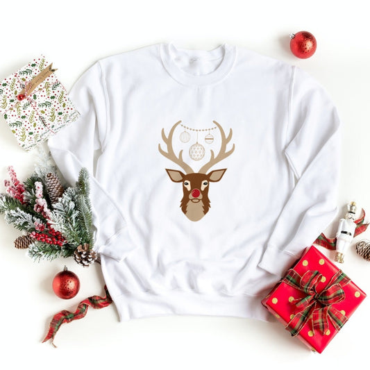 Surrey Christmas Sweatshirt Stag - White